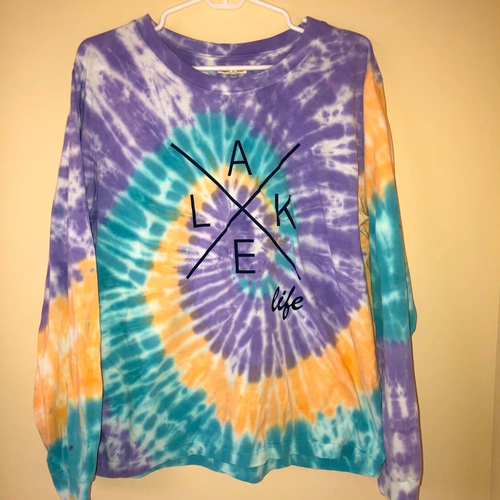 A long sleeve shirt that is tie dye